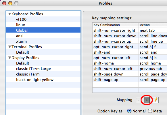 iTerm > Modify global keyboard profile